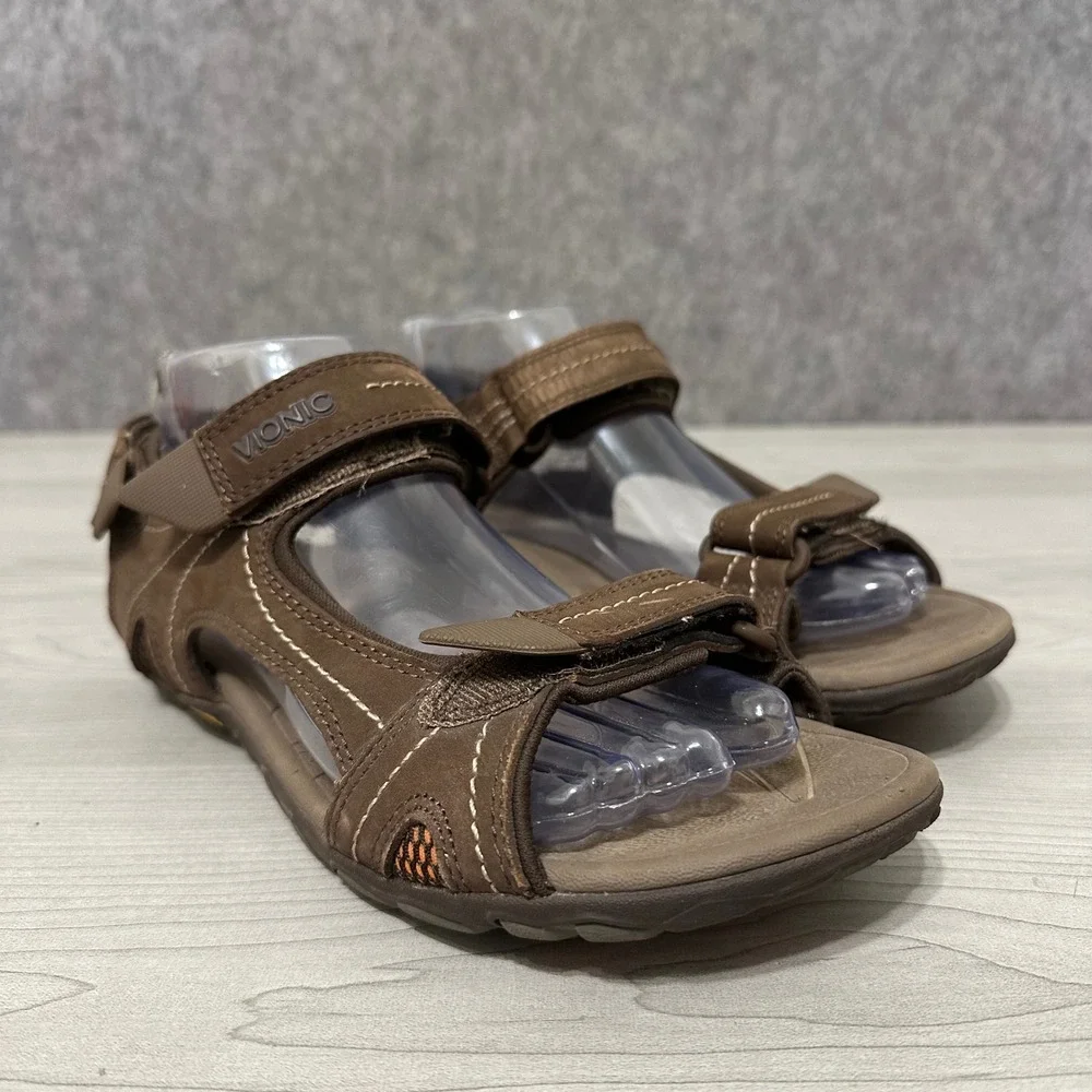 Vionic Boyes Sandals Mens 7 Brown Adjustable Straps Orthotic Comfort Shoes